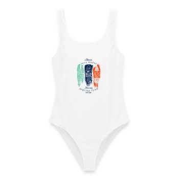 Blue Waves und Atlantiksurfen - Frauen Badeanzug - Weiß - Vorne - AI Model Female 172 dark (172cm)