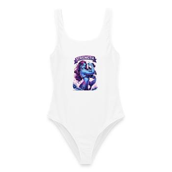 Starke Nixe in Lila: Strength Meerjungfrau - Frauen Badeanzug - Weiß - Vorne - AI Model Female 172 dark (172cm)
