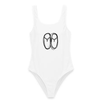 Flipflops handgezeichnet - Frauen Badeanzug - Weiß - Vorne - AI Model Female 172 dark (172cm)