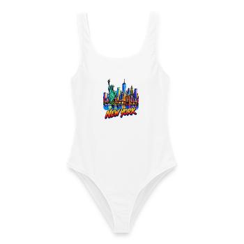 Neon NY Skyline und Freiheitsstatue - Frauen Badeanzug - Weiß - Vorne - AI Model Female 172 dark (172cm)
