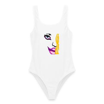 Neon Frauen Model Gesicht mit gelbem Haar - Frauen Badeanzug - Weiß - Vorne - AI Model Female 172 dark (172cm)