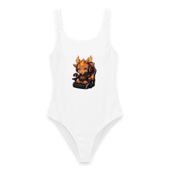 Kawaii Gamer Girl Fire Goat Shirt | Pink Headset  - Frauen Badeanzug - Weiß - Vorne - AI Model Female 172 dark (172cm)