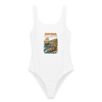 Gdynia 1800 Vintage Grafik – Historischer Print - Frauen Badeanzug - Weiß - Vorne - AI Model Female 172 dark (172cm)