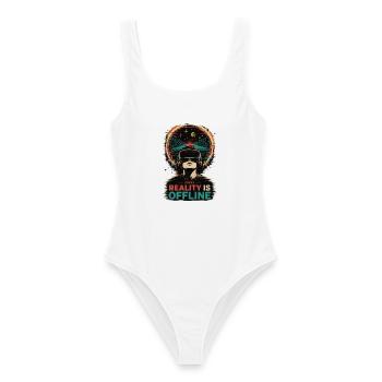 Sorry Reality Is Offline VR Gamer Retro Synthwave - Frauen Badeanzug - Weiß - Vorne - AI Model Female 172 dark (172cm)