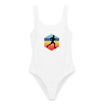 Geschenkidee für einen Running mit Running - Frauen Badeanzug - Weiß - Vorne - AI Model Female 172 dark (172cm)
