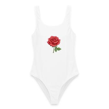 Rote Rose - Frauen Badeanzug - Weiß - Vorne - AI Model Female 172 dark (172cm)