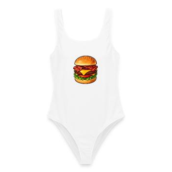 Hamburger Pop-Art Cartoon - Frauen Badeanzug - Weiß - Vorne - AI Model Female 172 dark (172cm)