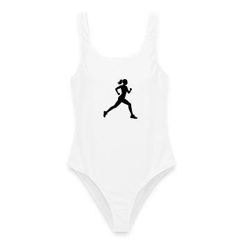 Geschenkidee für eine Running mit Running - Frauen Badeanzug - Weiß - Vorne - AI Model Female 172 dark (172cm)