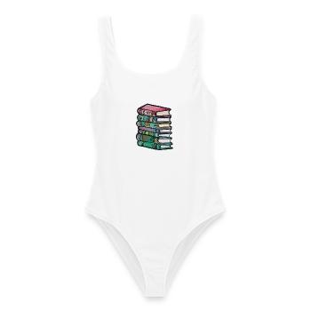Lebendige gestapelte Buchmontage - Frauen Badeanzug - Weiß - Vorne - AI Model Female 172 dark (172cm)
