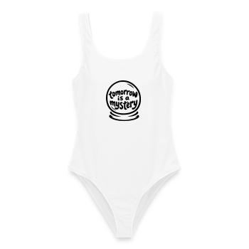 Tomorrow Is a Mystery – Inspirational Quote Art - Frauen Badeanzug - Weiß - Vorne - AI Model Female 172 dark (172cm)