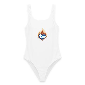 Herzflagge Griechenland Feuer - Frauen Badeanzug - Weiß - Vorne - AI Model Female 172 dark (172cm)