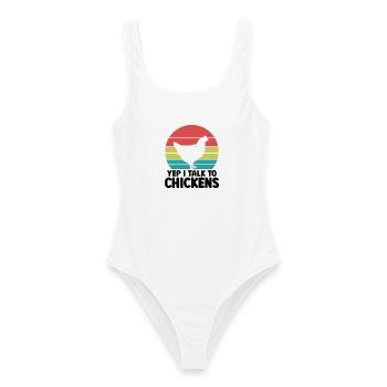 Huhn Spruch Humor Retro - Frauen Badeanzug - Weiß - Vorne - AI Model Female 172 dark (172cm)