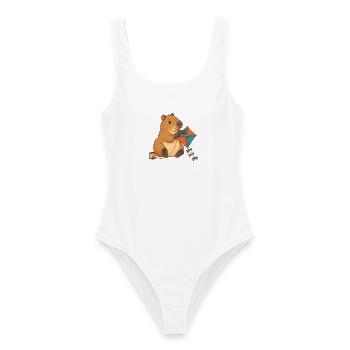 Capybara baut einen Papierdrachen - Frauen Badeanzug - Weiß - Vorne - AI Model Female 172 dark (172cm)