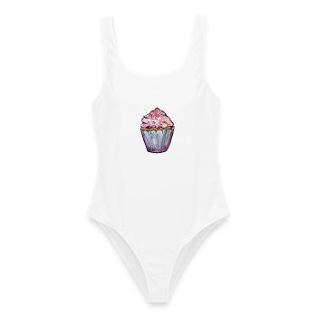 Rosa Aquarell Cupcake - Frauen Badeanzug - Weiß - Vorne - AI Model Female 172 dark (172cm)
