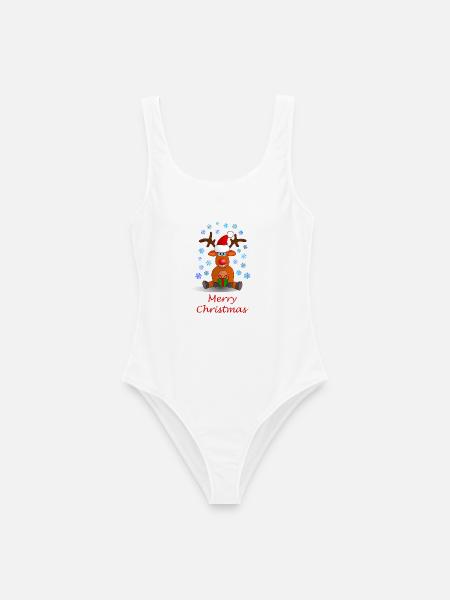 Frohe Weihnachten, Merry Christmas, Rentier, Elch - Frauen Badeanzug - Weiß