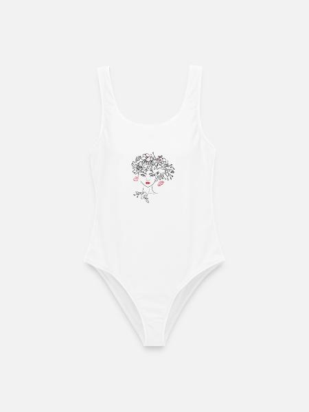 Frauenkopf mit Blüten - Frauen Badeanzug - Weiß