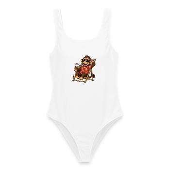 Singe sur la plage en hawaïen look - Maillot de bain femme - blanc - Devant - AI Model Female 172 dark (172cm)