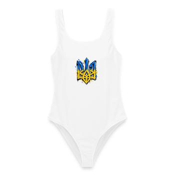 Ukraine - Coat of Arms - Wappen - Kiew - Frauen Badeanzug - Weiß - Vorne - AI Model Female 172 dark (172cm)
