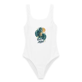 Minimalistische Monstera & Ananas: Aloha Vibe - Frauen Badeanzug - Weiß - Vorne - AI Model Female 172 dark (172cm)