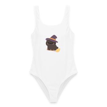 Kawaii-Hexenpudding auf einem Besen - Frauen Badeanzug - Weiß - Vorne - AI Model Female 172 dark (172cm)