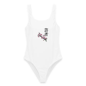 Plum blossom branch in watercolor - Women's Swimsuit - white - Front - AI Model Female 172 dark (172cm)