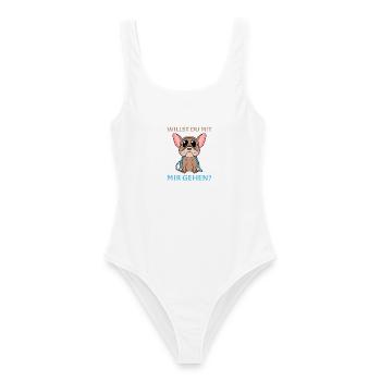 Willst du mit mir(Gassi) gehen? - Frauen Badeanzug - Weiß - Vorne - AI Model Female 172 dark (172cm)