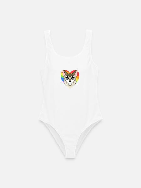 Singapura Katze - Regenbogen Herz - Frauen Badeanzug - Weiß