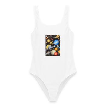Espace et planètes - Maillot de bain femme - blanc - Devant - AI Model Female 172 dark (172cm)