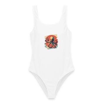 Pieuvre Octopus Rétro - Maillot de bain femme - blanc - Devant - AI Model Female 172 dark (172cm)