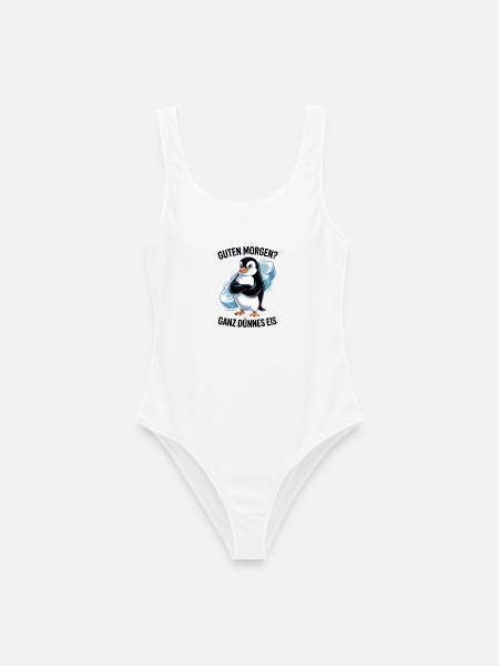 Guten Morgen? Ganz dünnes Eis! Lustiger Pinguin - Frauen Badeanzug - Weiß