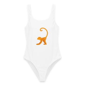 Logo de la ligne Orang-outan - Maillot de bain femme - blanc - Devant - AI Model Female 172 dark (172cm)