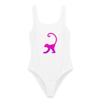 Neon Pink Monkey - Frauen Badeanzug - Weiß - Vorne - AI Model Female 172 dark (172cm)