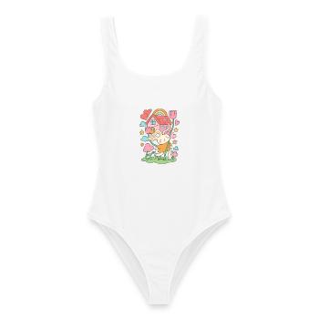 Maison de poupée lapin pastel en fleurs - Maillot de bain femme - blanc - Devant - AI Model Female 172 dark (172cm)
