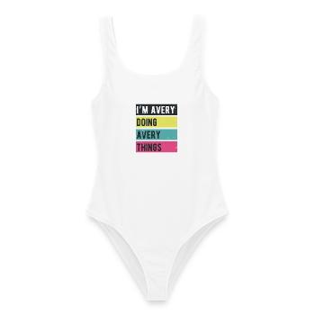 Je suis Avery qui fait des couleurs rétro d’Avery Things - Maillot de bain femme - blanc - Devant - AI Model Female 172 dark (172cm)