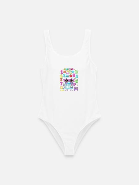 Kawaii-Taschenrechner Klassenzimmerthema - Frauen Badeanzug - Weiß