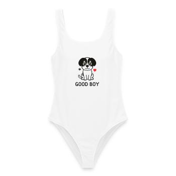 Bon garçon – Motif du chien mignon - Maillot de bain femme - blanc - Devant - AI Model Female 172 dark (172cm)