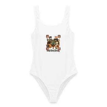 Meowjong Cute Cat Mahjong Game Social Club - Women's Swimsuit - white - Front - AI Model Female 172 dark (172cm)