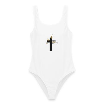 FORGIVEN Kreuz Tauben Gold Grace Vers - Frauen Badeanzug - Weiß - Vorne - AI Model Female 172 dark (172cm)