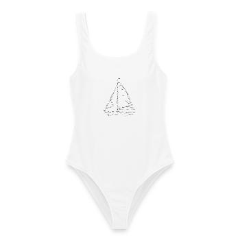 Sailboat of Birds – Maritime Line Art - Frauen Badeanzug - Weiß - Vorne - AI Model Female 172 dark (172cm)