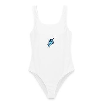 Dive into Blue: Marlin Tattoo - Frauen Badeanzug - Weiß - Vorne - AI Model Female 172 dark (172cm)