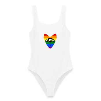 LGBTQ+ Pride Fuchs – Trippy Rainbow Fox - Frauen Badeanzug - Weiß - Vorne - AI Model Female 172 dark (172cm)