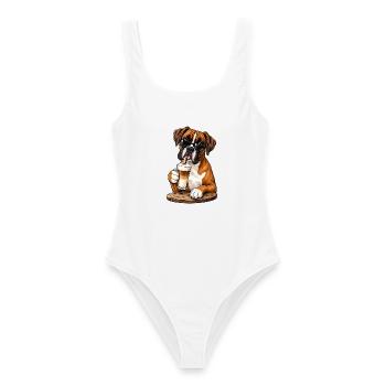 Boxer mit Latte Macchiato - Frauen Badeanzug - Weiß - Vorne - AI Model Female 172 dark (172cm)