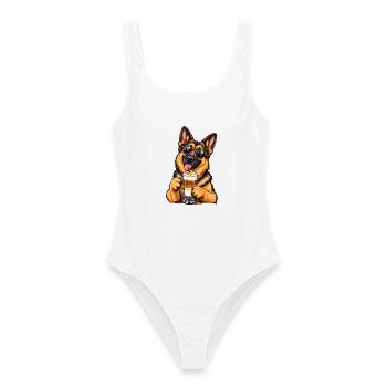 Schäferhund mit Latte Macchiato - Frauen Badeanzug - Weiß - Vorne - AI Model Female 172 dark (172cm)