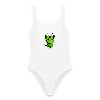 Alien Katze, Lustiges Meme, Retro Style - Frauen Badeanzug - Weiß - Vorne - AI Model Female 172 dark (172cm)