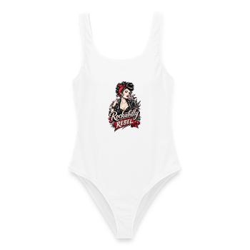 Rockabilly Rebel Pinup Rebellin Rock n Roll Retro - Frauen Badeanzug - Weiß - Vorne - AI Model Female 172 dark (172cm)