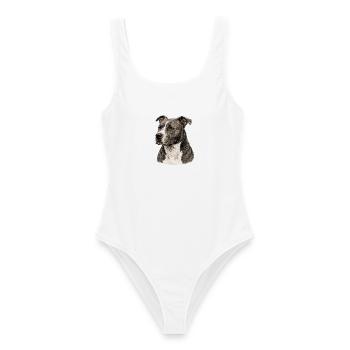  American Staffordshire Terrier Realistisches - Frauen Badeanzug - Weiß - Vorne - AI Model Female 172 dark (172cm)