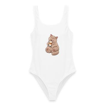 Britisch Kurzhaar Fawn mit Latte Macchiato - Frauen Badeanzug - Weiß - Vorne - AI Model Female 172 dark (172cm)