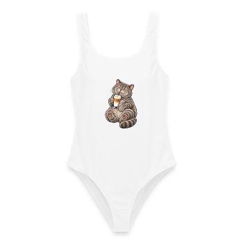 Britisch Kurzhaar Tabby mit Latte Macchiato - Frauen Badeanzug - Weiß - Vorne - AI Model Female 172 dark (172cm)