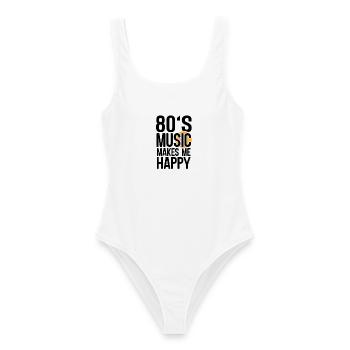 80s Music Makes Me Happy Eighties Throwback Design - Frauen Badeanzug - Weiß - Vorne - AI Model Female 172 dark (172cm)
