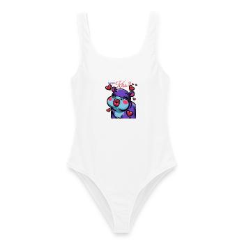 Kuss-Hippo mit Herzen Cartoon - Frauen Badeanzug - Weiß - Vorne - AI Model Female 172 dark (172cm)